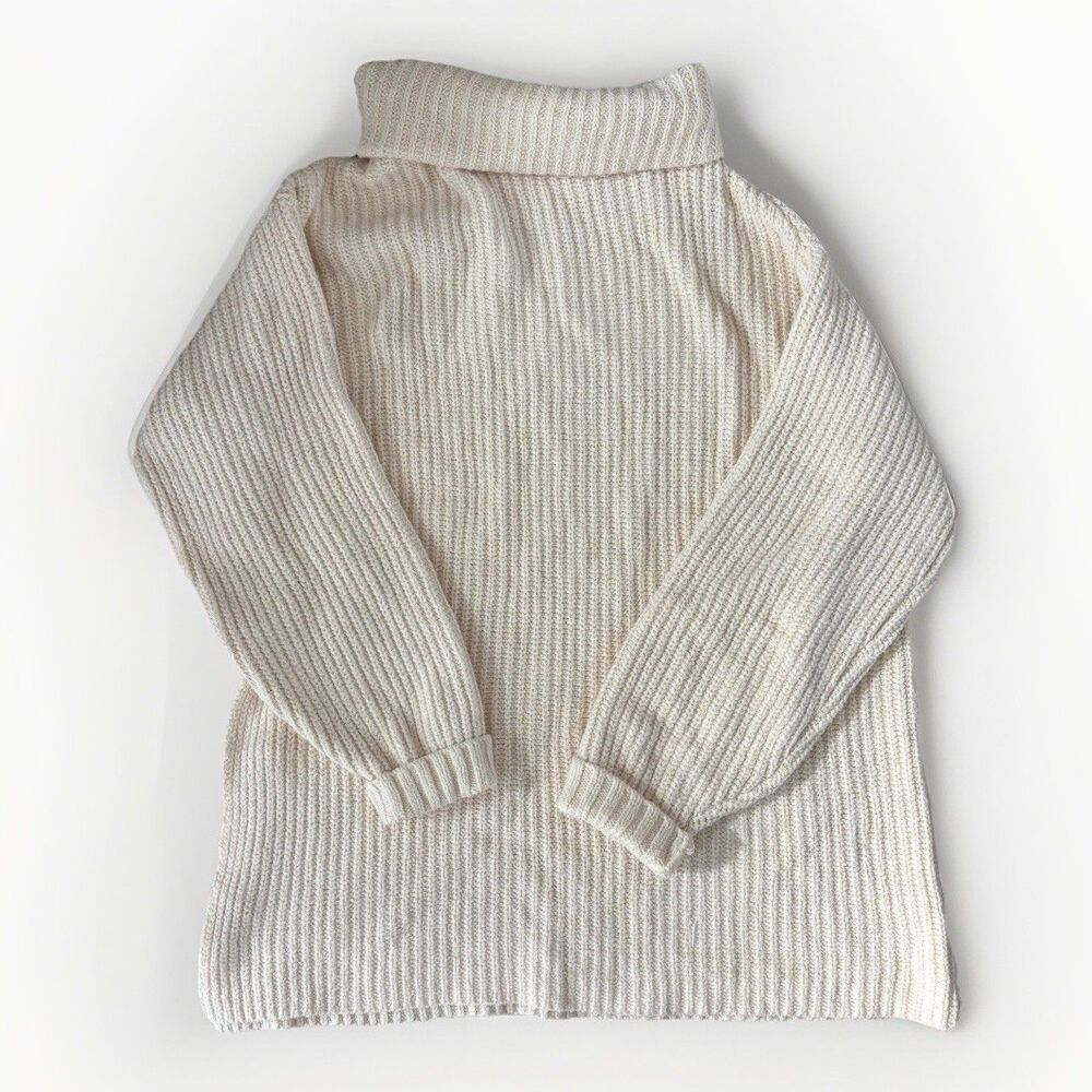Free People Sweater Womens Size Small Cream Turtleneck Knit Side Slit Tunic